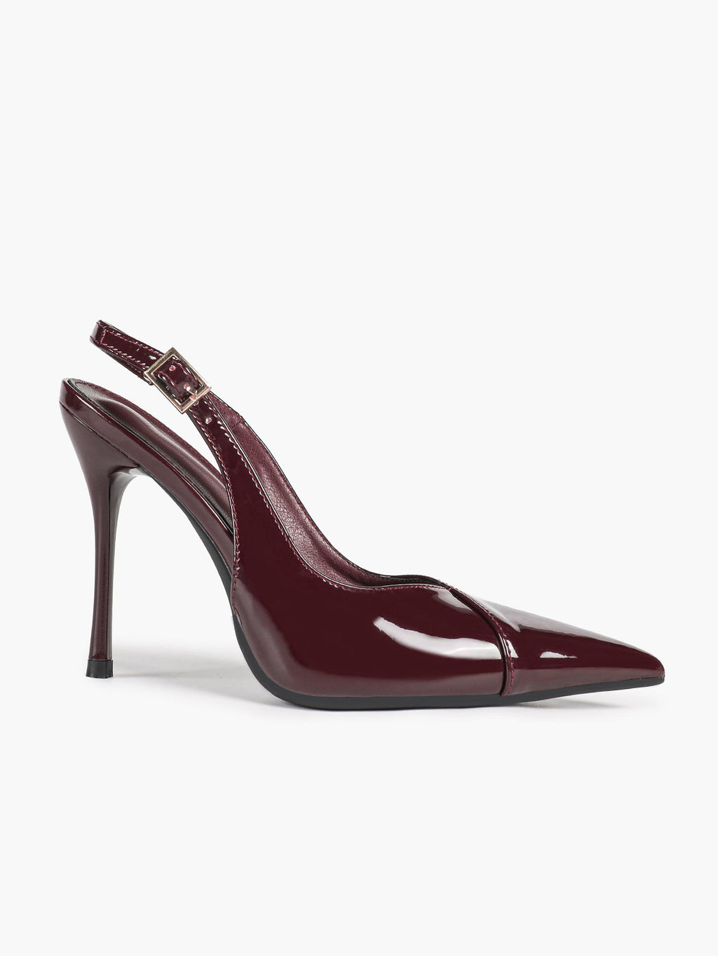 Women's Black Slingback Heels Pointed Toe Gold Buckle Stilettos Office Meeting Formal Evening Pumps