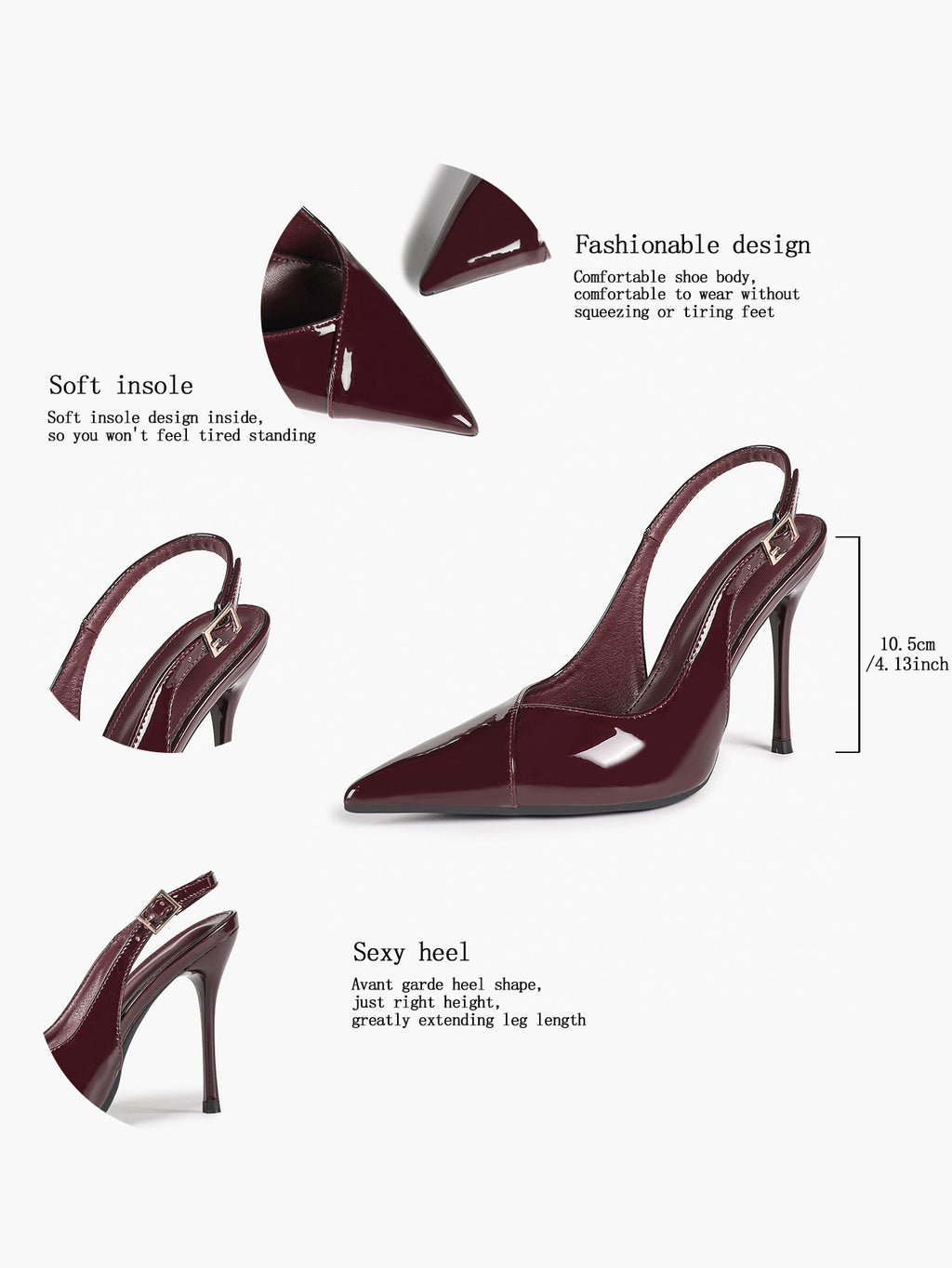 Women's Black Slingback Heels Pointed Toe Gold Buckle Stilettos Office Meeting Formal Evening Pumps