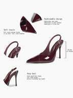 Women's Black Slingback Heels Pointed Toe Gold Buckle Stilettos Office Meeting Formal Evening Pumps