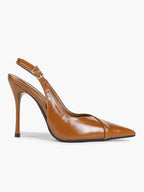 Women's Black Slingback Heels Pointed Toe Gold Buckle Stilettos Office Meeting Formal Evening Pumps