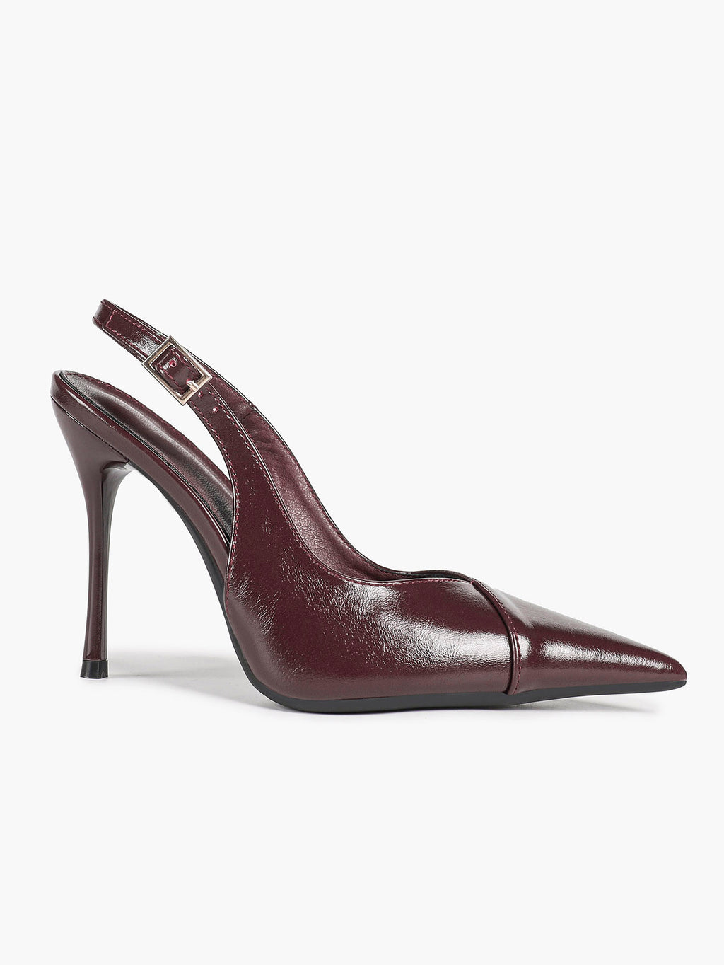 Women's Black Slingback Heels Pointed Toe Gold Buckle Stilettos Office Meeting Formal Evening Pumps