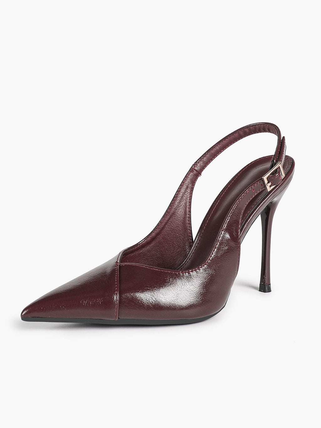 Women's Black Slingback Heels Pointed Toe Gold Buckle Stilettos Office Meeting Formal Evening Pumps