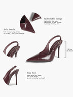 Women's Black Slingback Heels Pointed Toe Gold Buckle Stilettos Office Meeting Formal Evening Pumps