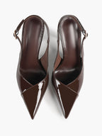 Women's Black Slingback Heels Pointed Toe Gold Buckle Stilettos Office Meeting Formal Evening Pumps