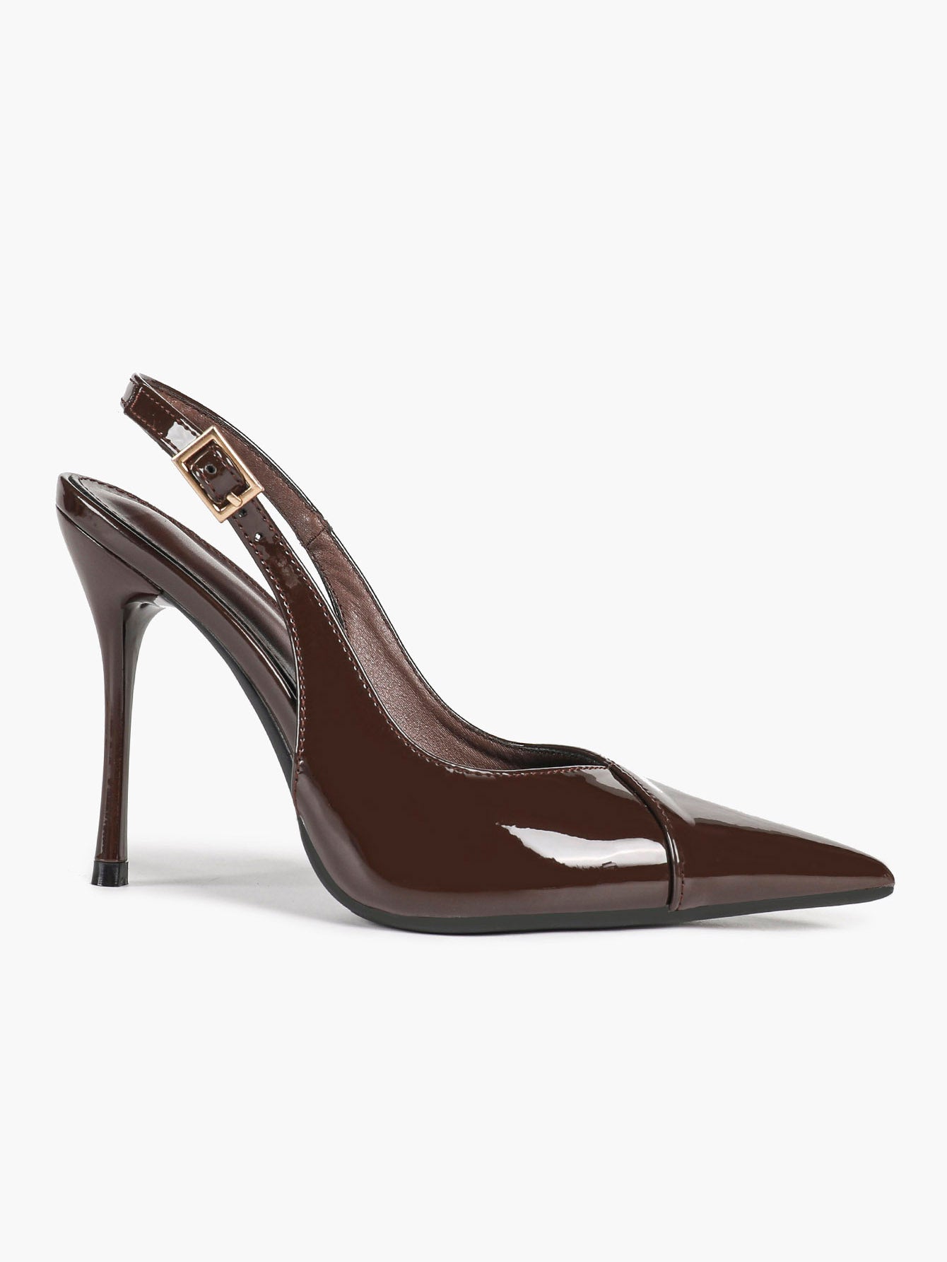 Women's Black Slingback Heels Pointed Toe Gold Buckle Stilettos Office Meeting Formal Evening Pumps