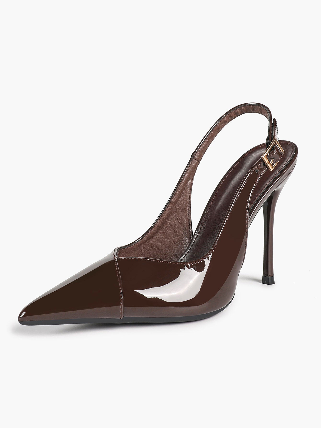 Women's Black Slingback Heels Pointed Toe Gold Buckle Stilettos Office Meeting Formal Evening Pumps