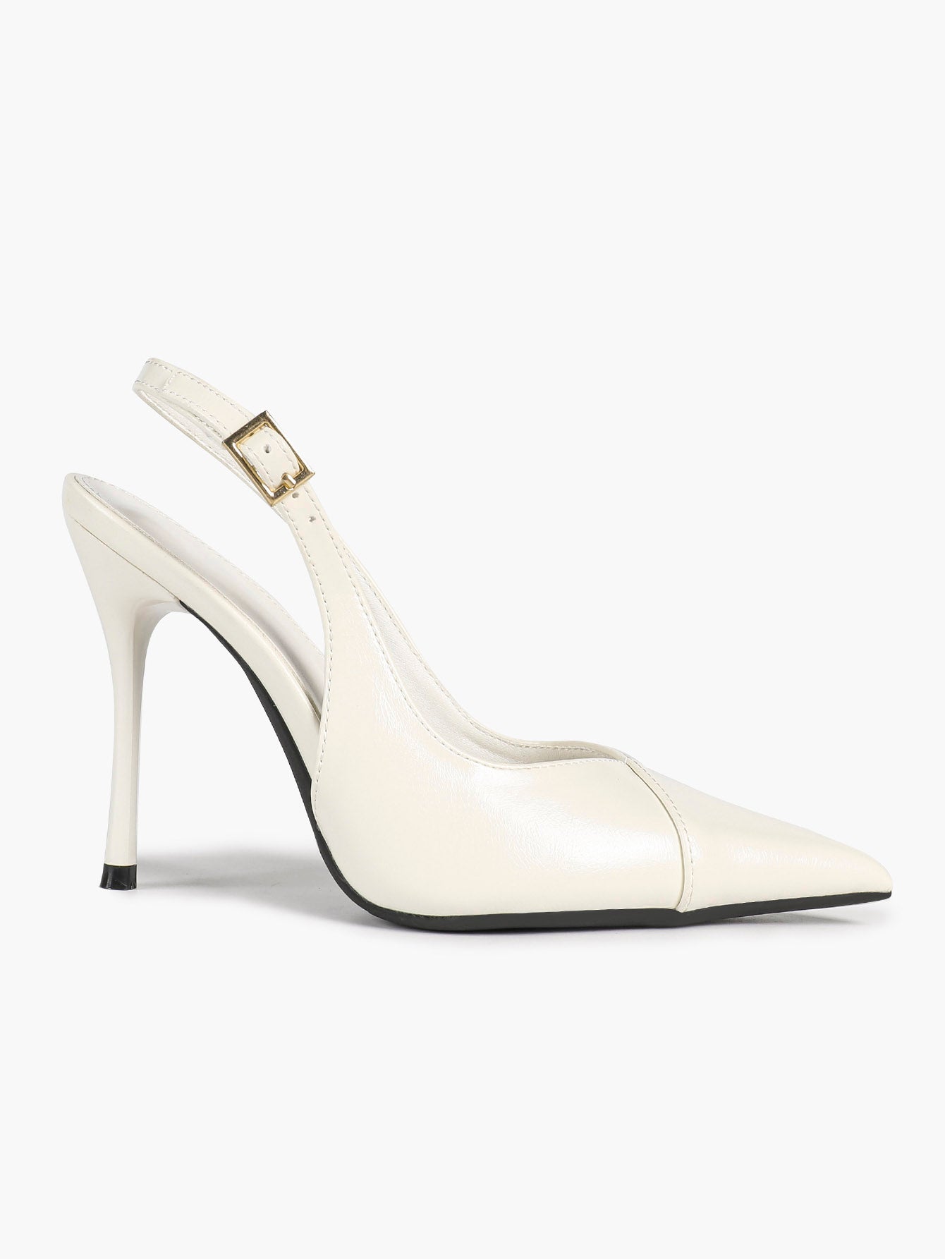 Women's Black Slingback Heels Pointed Toe Gold Buckle Stilettos Office Meeting Formal Evening Pumps