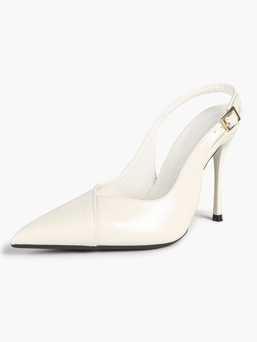 Women's Black Slingback Heels Pointed Toe Gold Buckle Stilettos Office Meeting Formal Evening Pumps