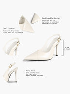 Women's Black Slingback Heels Pointed Toe Gold Buckle Stilettos Office Meeting Formal Evening Pumps