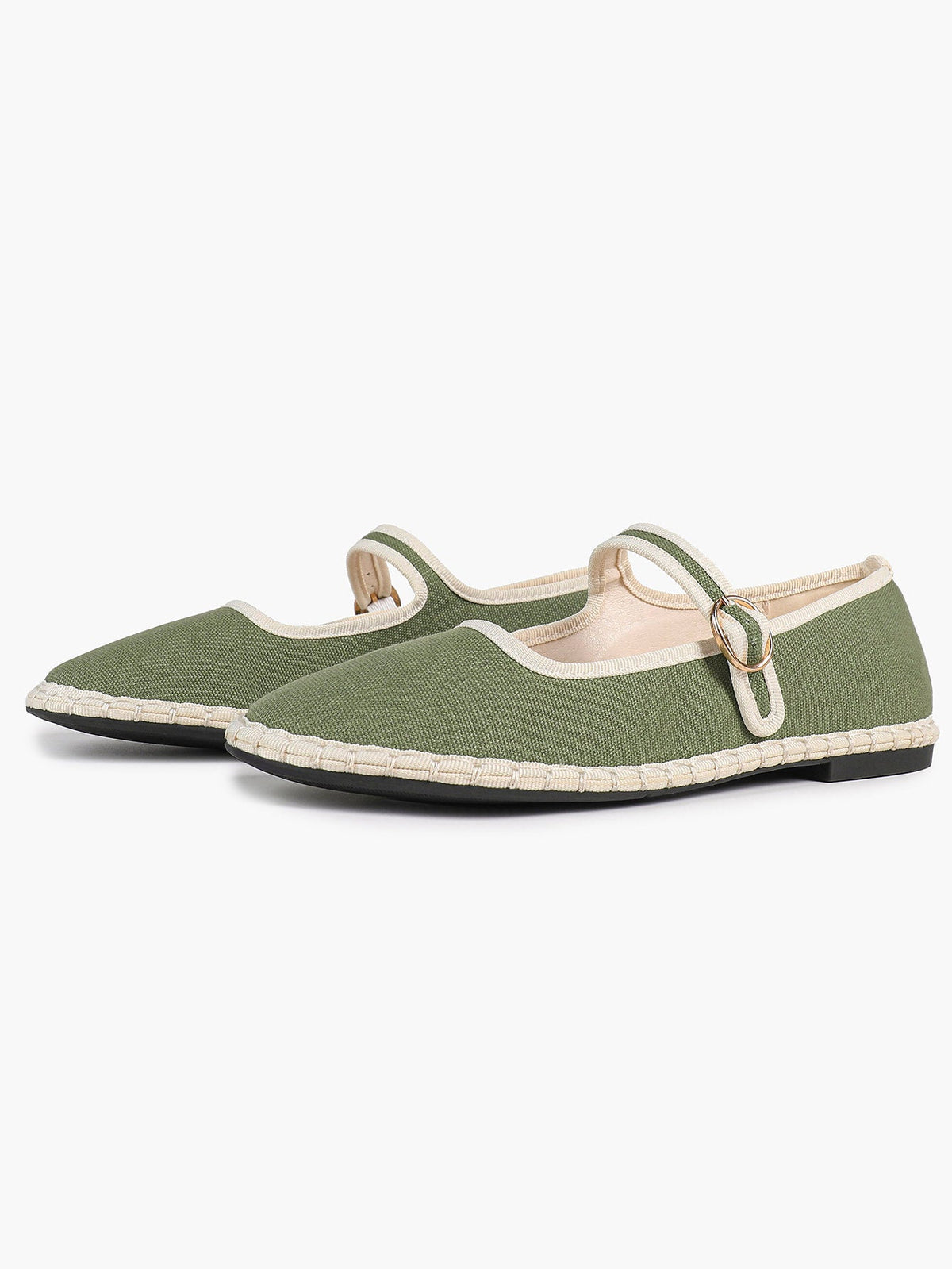 Women's Woven Mary Jane Flats Brown Trim Slip On Shoes Vacation Dailywear Shoes ISHIFIVAN