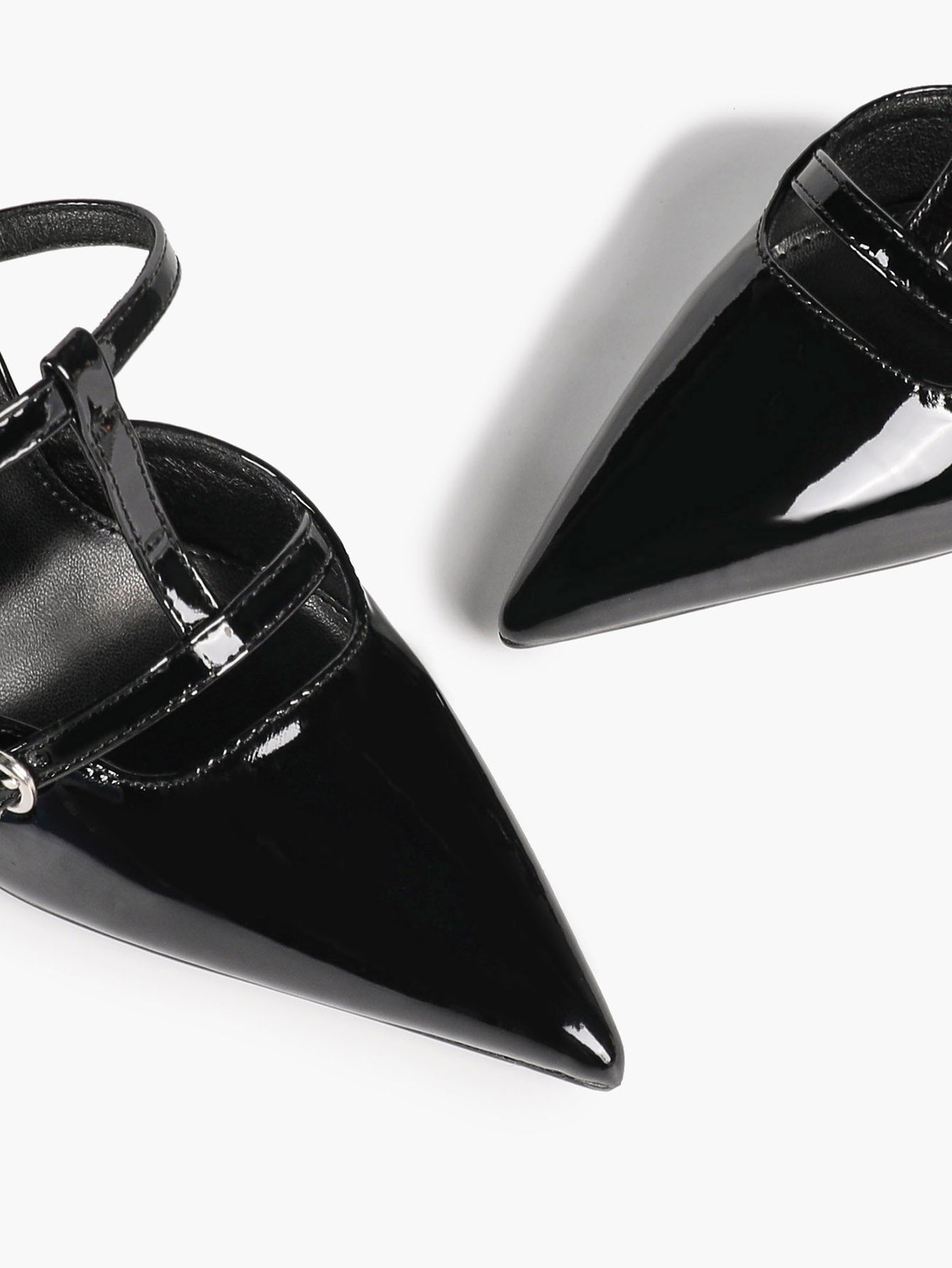 Women's Black Patent Leather Pointed Toe T-Strap Stiletto Mules