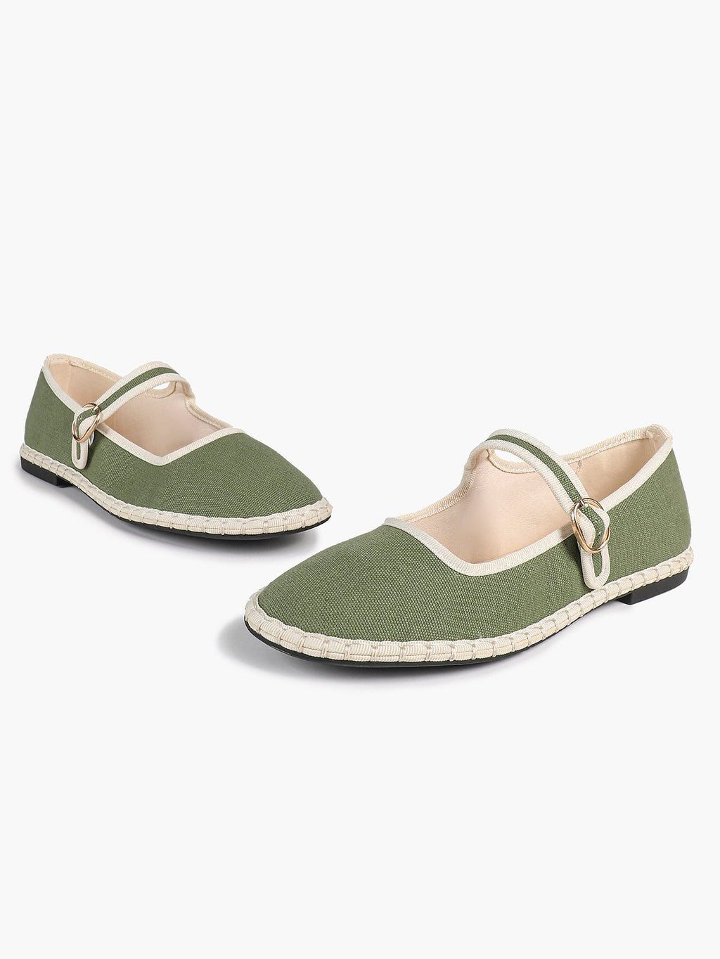 Women's Woven Mary Jane Flats Brown Trim Slip On Shoes Vacation Dailywear Shoes ISHIFIVAN