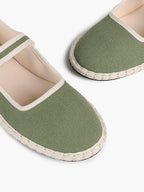 Women's Woven Mary Jane Flats Brown Trim Slip On Shoes Vacation Dailywear Shoes ISHIFIVAN