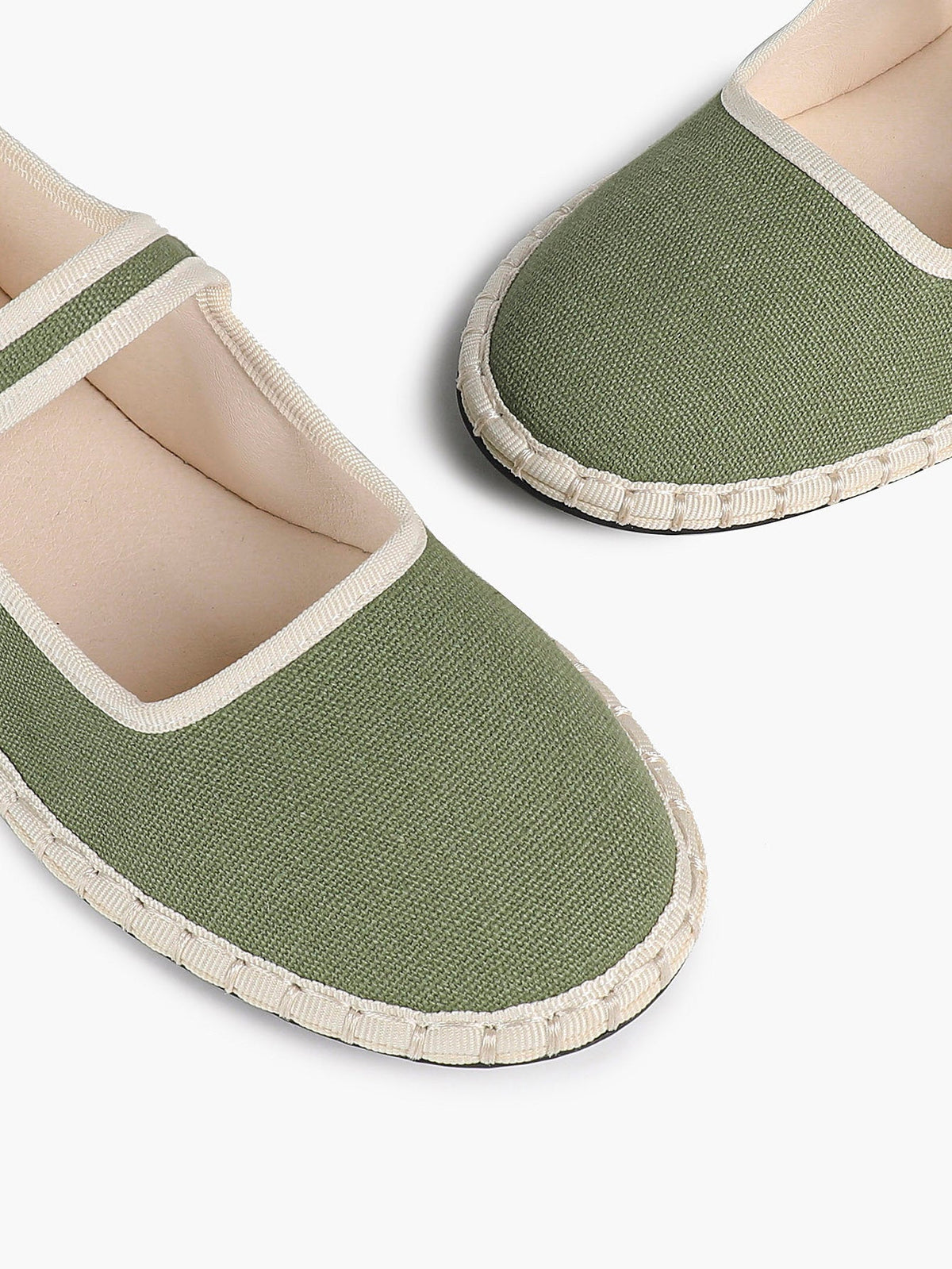 Women's Woven Mary Jane Flats Brown Trim Slip On Shoes Vacation Dailywear Shoes ISHIFIVAN