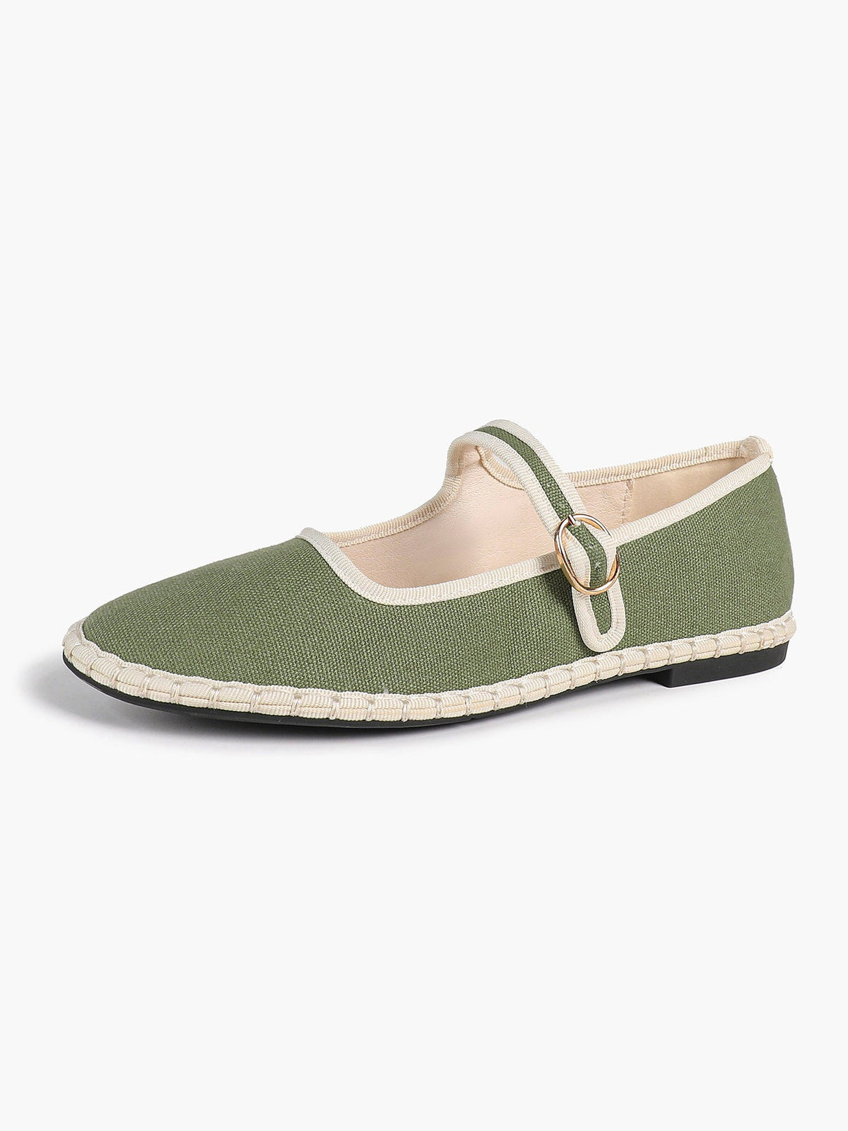 Women's Woven Mary Jane Flats Brown Trim Slip On Shoes Vacation Dailywear Shoes ISHIFIVAN