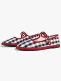 Women's Woven Mary Jane Flats Brown Trim Slip On Shoes Vacation Dailywear Shoes ISHIFIVAN