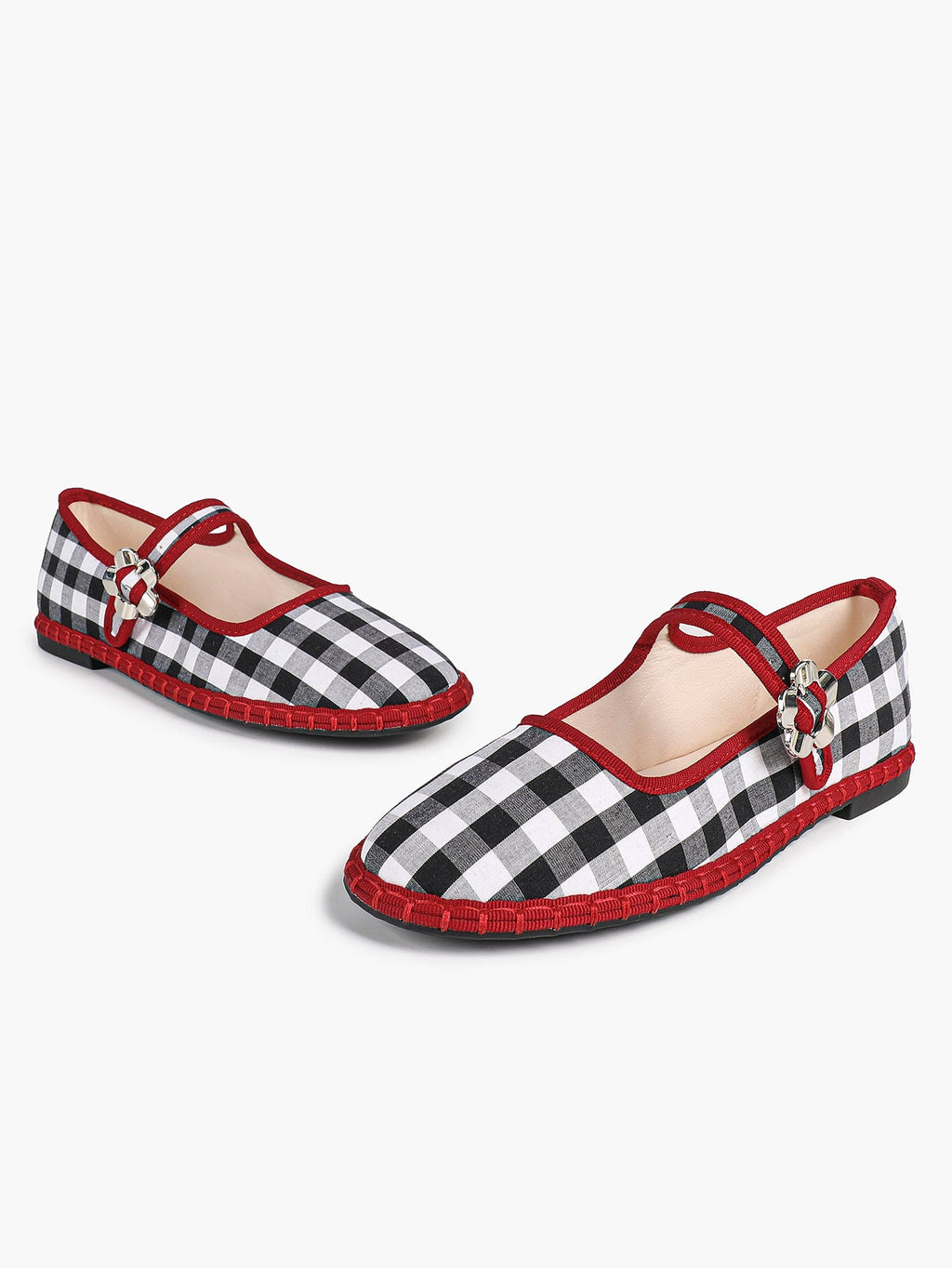 Women's Woven Mary Jane Flats Brown Trim Slip On Shoes Vacation Dailywear Shoes ISHIFIVAN
