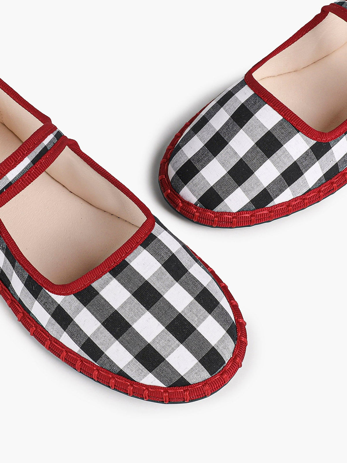 Women's Woven Mary Jane Flats Brown Trim Slip On Shoes Vacation Dailywear Shoes ISHIFIVAN
