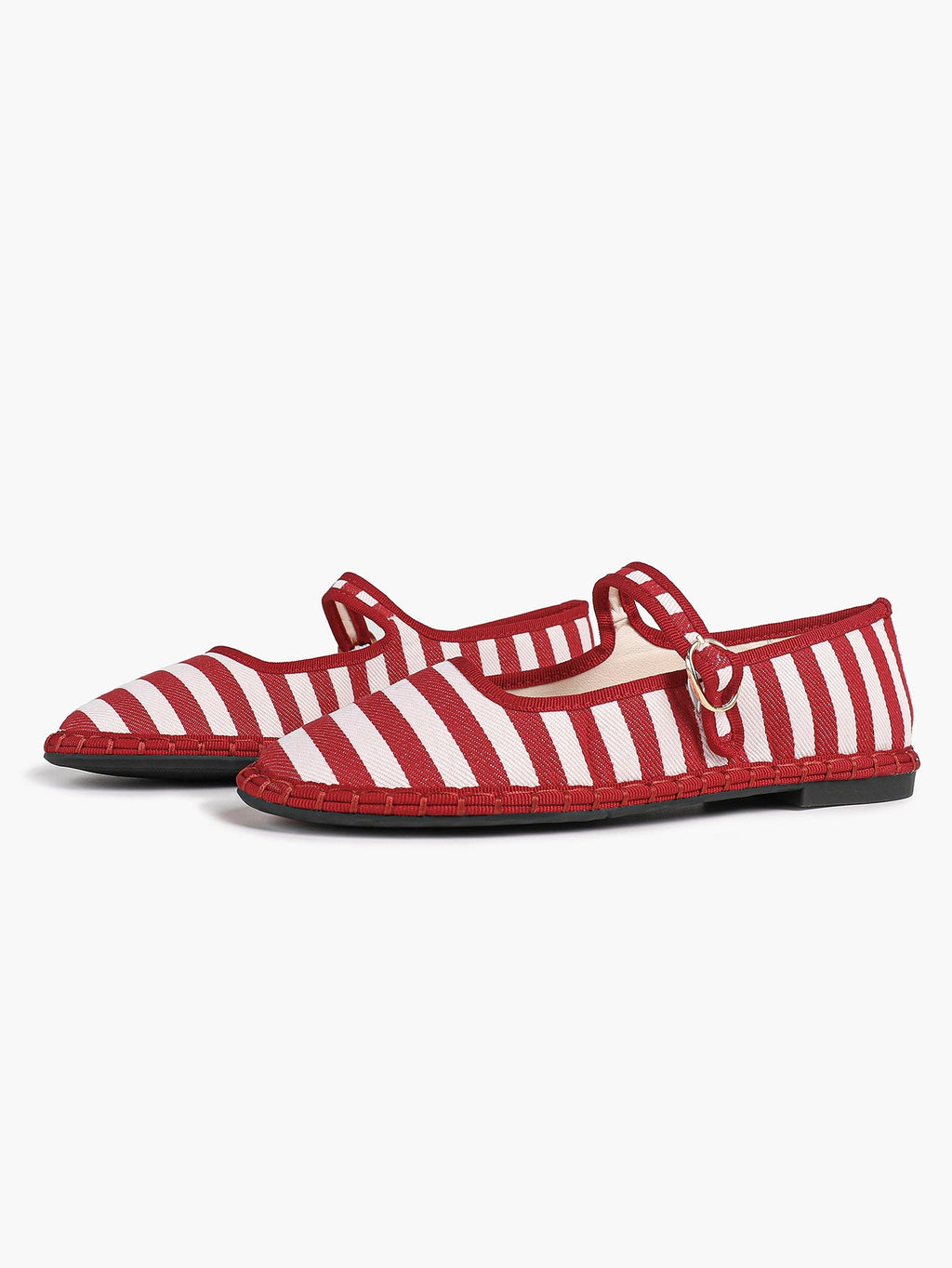 Women's Woven Mary Jane Flats Brown Trim Slip On Shoes Vacation Dailywear Shoes ISHIFIVAN