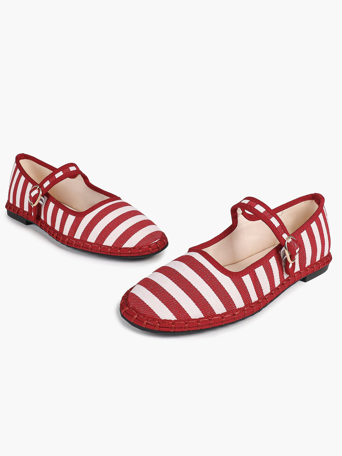Women's Woven Mary Jane Flats Brown Trim Slip On Shoes Vacation Dailywear Shoes ISHIFIVAN