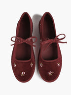 Black Velvet Flower Embroidered Mary Jane Flats Bow Tie Shoes Casual Outing Shoes ISHIFIVAN