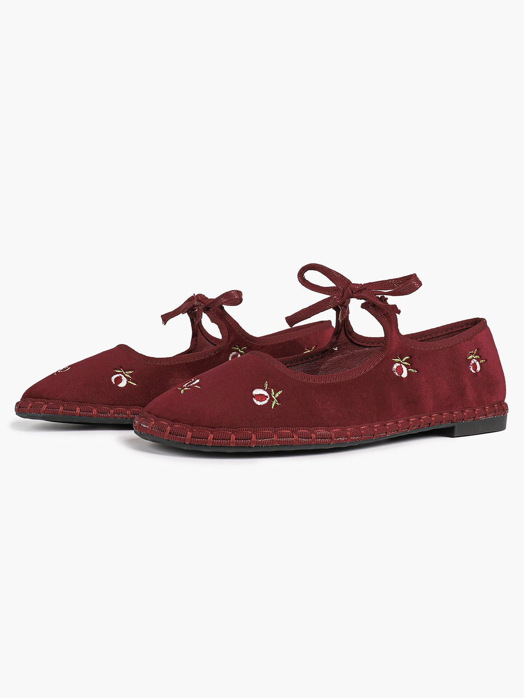 Black Velvet Flower Embroidered Mary Jane Flats Bow Tie Shoes Casual Outing Shoes ISHIFIVAN