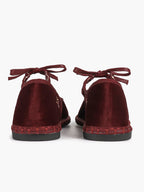 Black Velvet Flower Embroidered Mary Jane Flats Bow Tie Shoes Casual Outing Shoes ISHIFIVAN