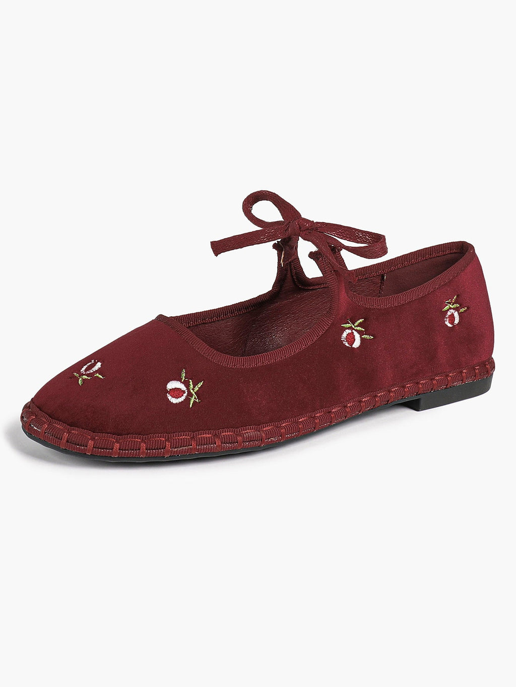 Black Velvet Flower Embroidered Mary Jane Flats Bow Tie Shoes Casual Outing Shoes ISHIFIVAN