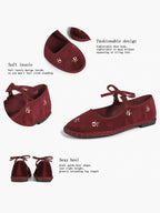 Black Velvet Flower Embroidered Mary Jane Flats Bow Tie Shoes Casual Outing Shoes ISHIFIVAN
