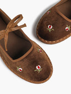 Black Velvet Flower Embroidered Mary Jane Flats Bow Tie Shoes Casual Outing Shoes ISHIFIVAN