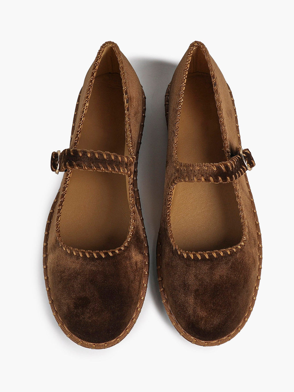 Brown Velvet Mary Jane Flats Slip On Weekend Casual Shoes ISHIFIVAN