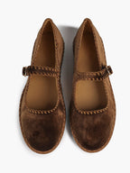 Brown Velvet Mary Jane Flats Slip On Weekend Casual Shoes ISHIFIVAN