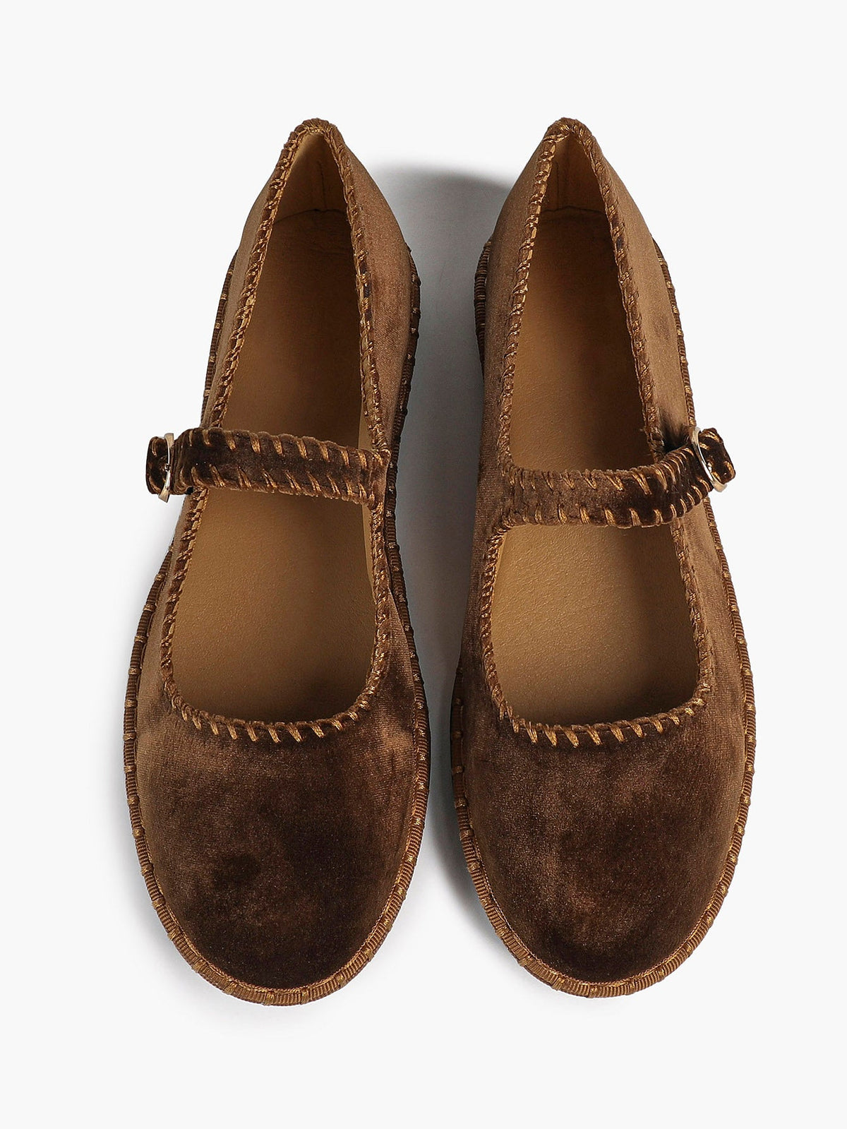 Brown Velvet Mary Jane Flats Slip On Weekend Casual Shoes ISHIFIVAN