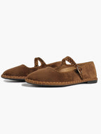Brown Velvet Mary Jane Flats Slip On Weekend Casual Shoes ISHIFIVAN