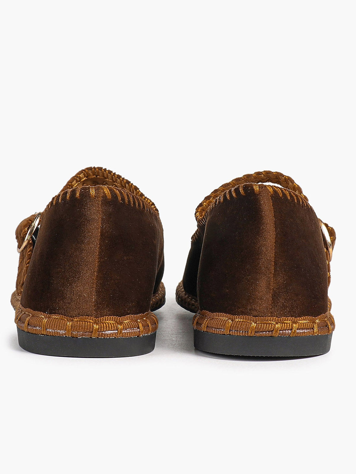 Brown Velvet Mary Jane Flats Slip On Weekend Casual Shoes ISHIFIVAN