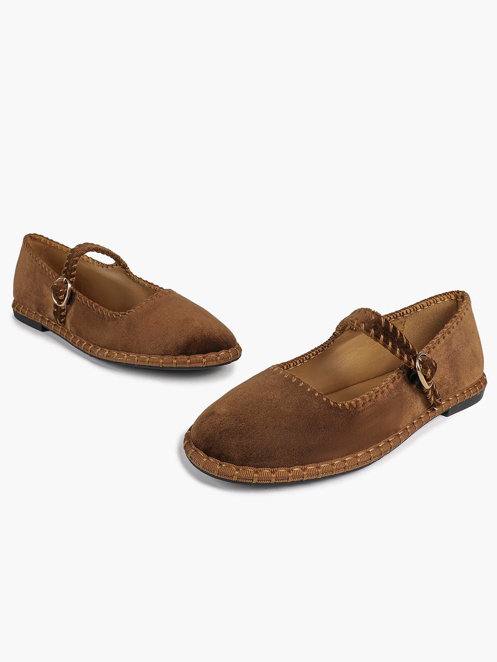 Brown Velvet Mary Jane Flats Slip On Weekend Casual Shoes ISHIFIVAN