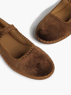 Brown Velvet Mary Jane Flats Slip On Weekend Casual Shoes ISHIFIVAN
