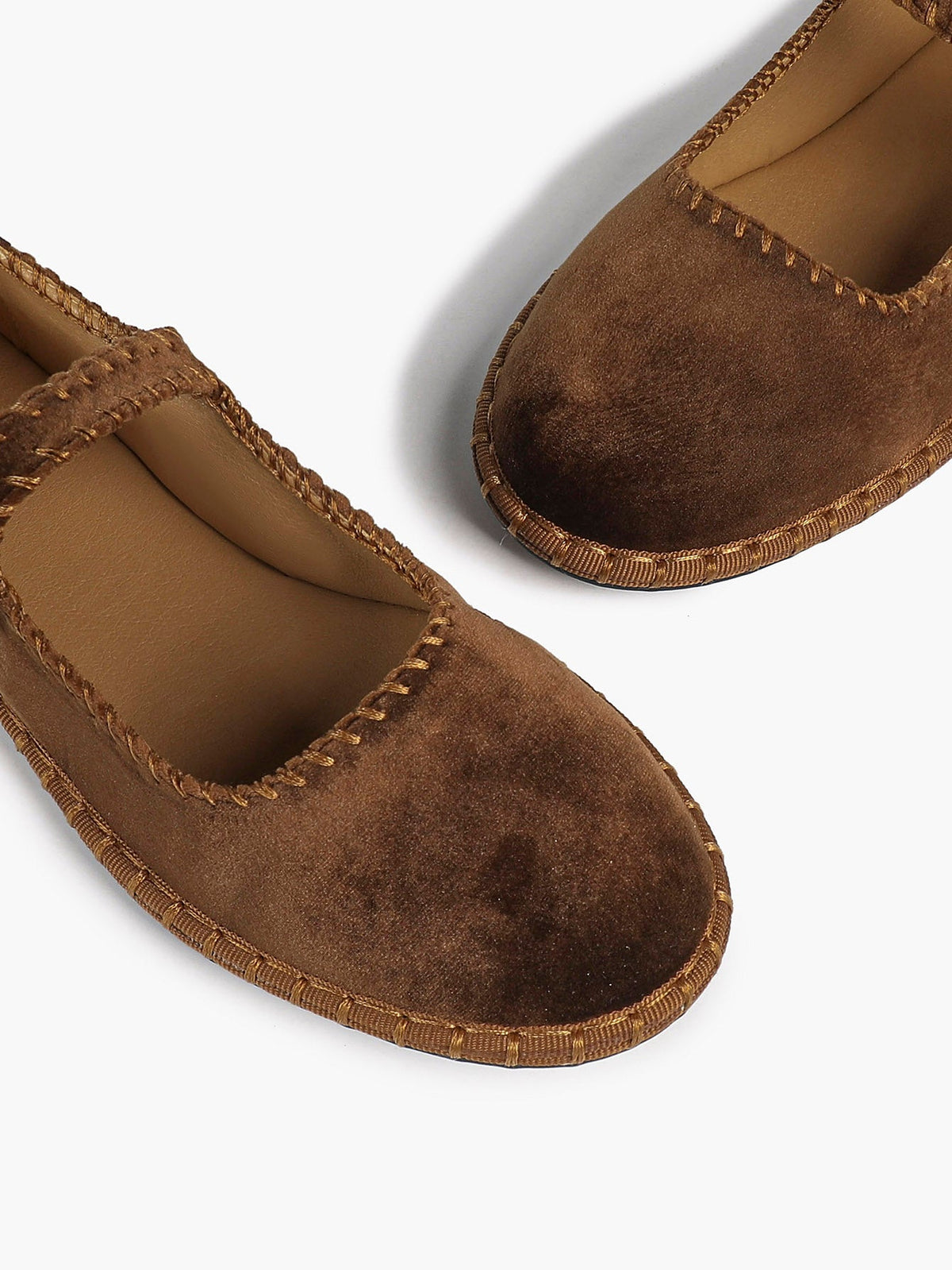 Brown Velvet Mary Jane Flats Slip On Weekend Casual Shoes ISHIFIVAN