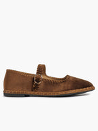 Brown Velvet Mary Jane Flats Slip On Weekend Casual Shoes ISHIFIVAN