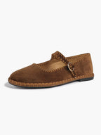 Brown Velvet Mary Jane Flats Slip On Weekend Casual Shoes ISHIFIVAN