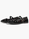 Women's Black Velvet Embroidered Mary Jane Flats Vintage Floral Slip On Shoes ISHIFIVAN