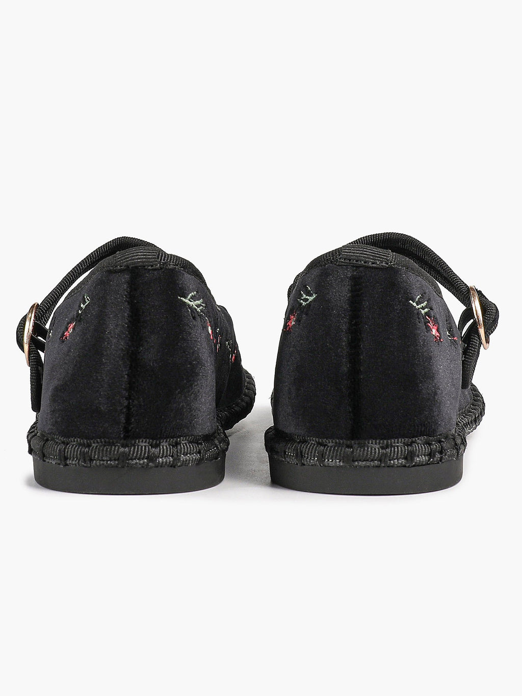 Women's Black Velvet Embroidered Mary Jane Flats Vintage Floral Slip On Shoes ISHIFIVAN