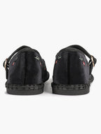 Women's Black Velvet Embroidered Mary Jane Flats Vintage Floral Slip On Shoes ISHIFIVAN