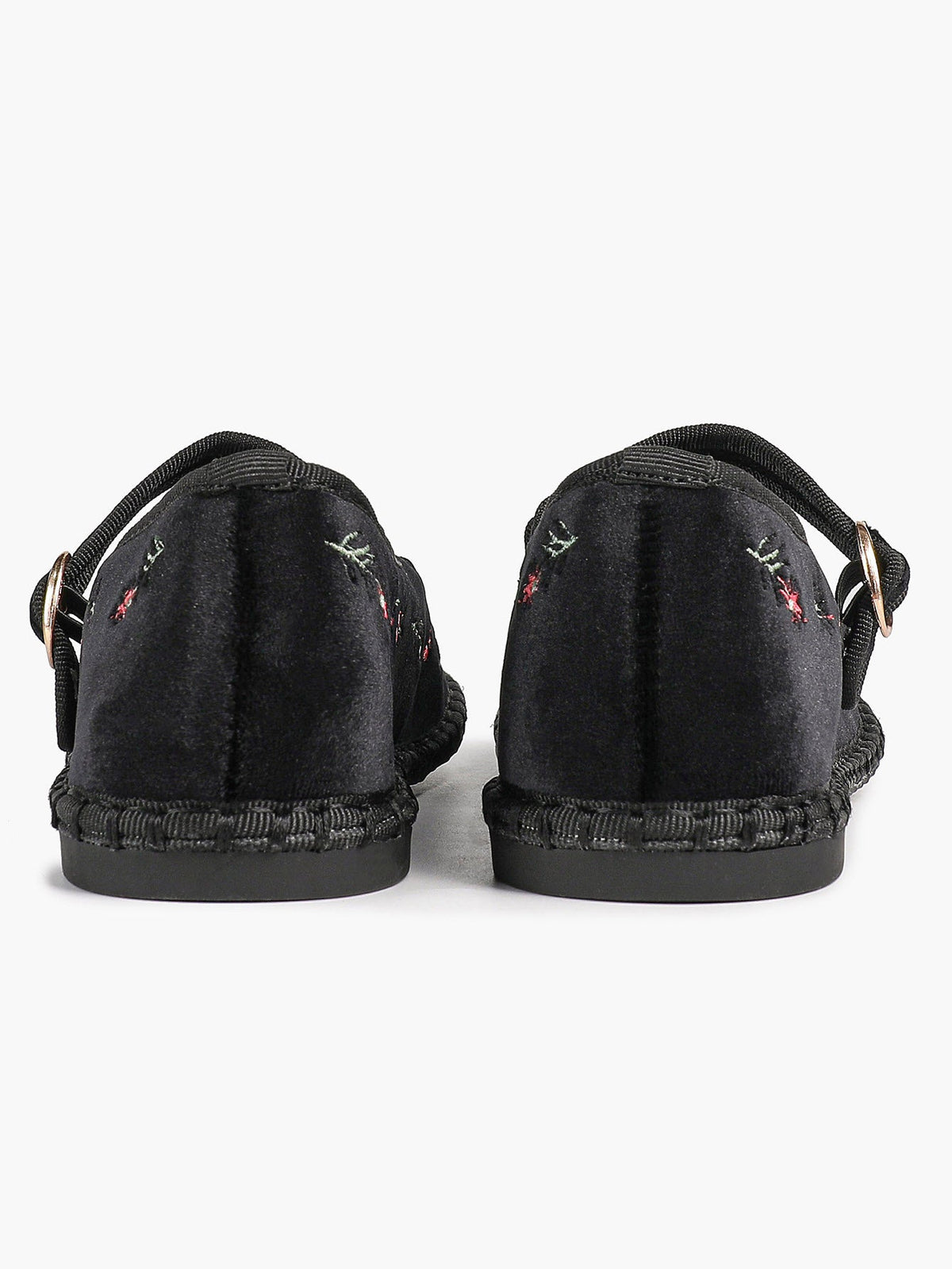 Women's Black Velvet Embroidered Mary Jane Flats Vintage Floral Slip On Shoes ISHIFIVAN