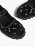 Women's Black Velvet Embroidered Mary Jane Flats Vintage Floral Slip On Shoes ISHIFIVAN