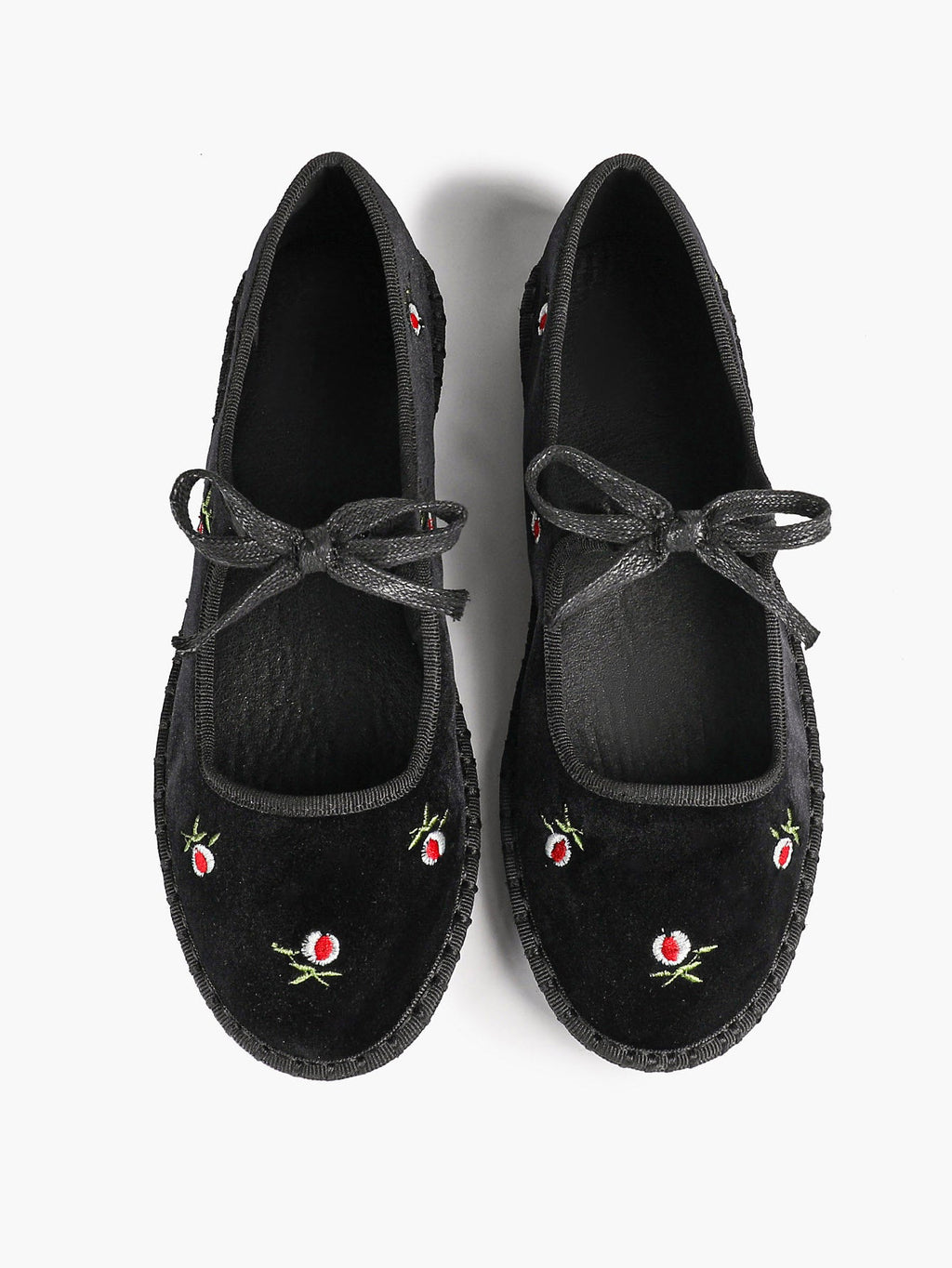 Black Velvet Flower Embroidered Mary Jane Flats Bow Tie Shoes Casual Outing Shoes ISHIFIVAN
