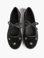 Black Velvet Flower Embroidered Mary Jane Flats Bow Tie Shoes Casual Outing Shoes ISHIFIVAN