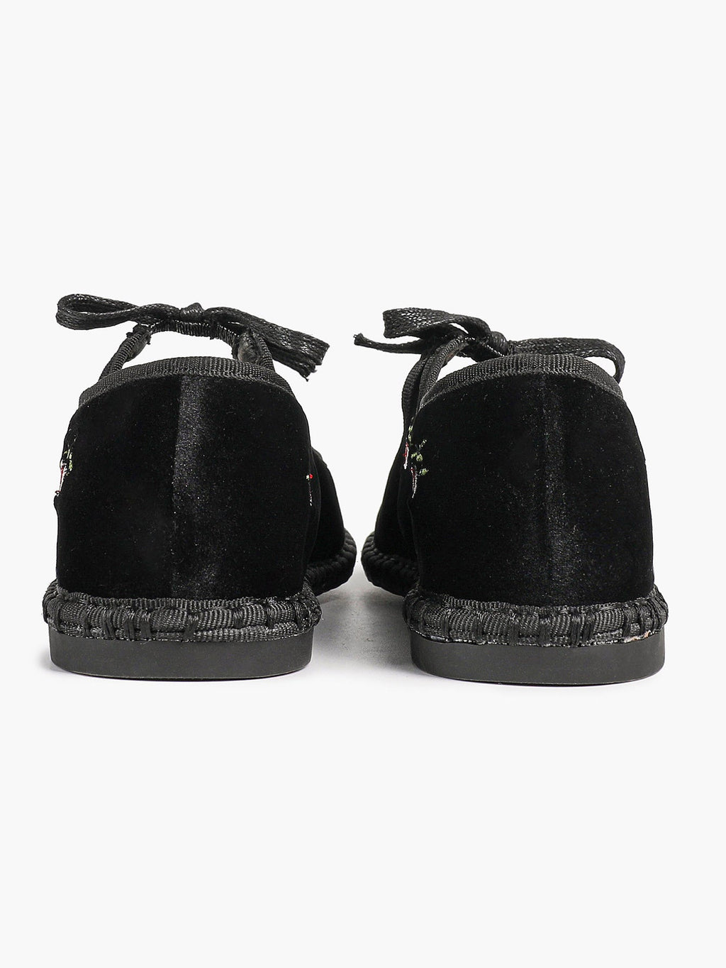 Black Velvet Flower Embroidered Mary Jane Flats Bow Tie Shoes Casual Outing Shoes ISHIFIVAN