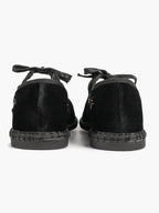 Black Velvet Flower Embroidered Mary Jane Flats Bow Tie Shoes Casual Outing Shoes ISHIFIVAN