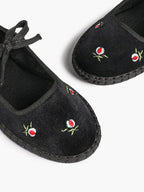 Black Velvet Flower Embroidered Mary Jane Flats Bow Tie Shoes Casual Outing Shoes ISHIFIVAN